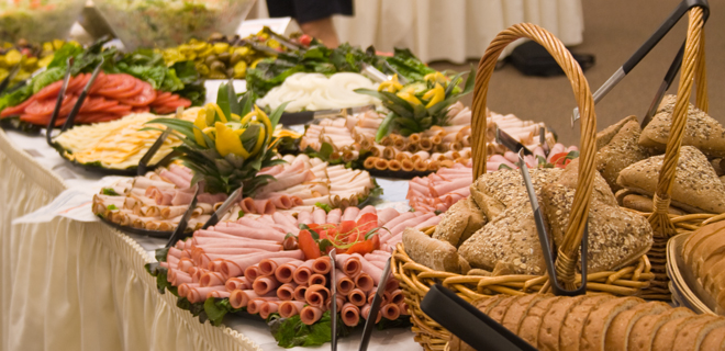 Blue Gate Catering table of meats and cheeses beautifully displayed